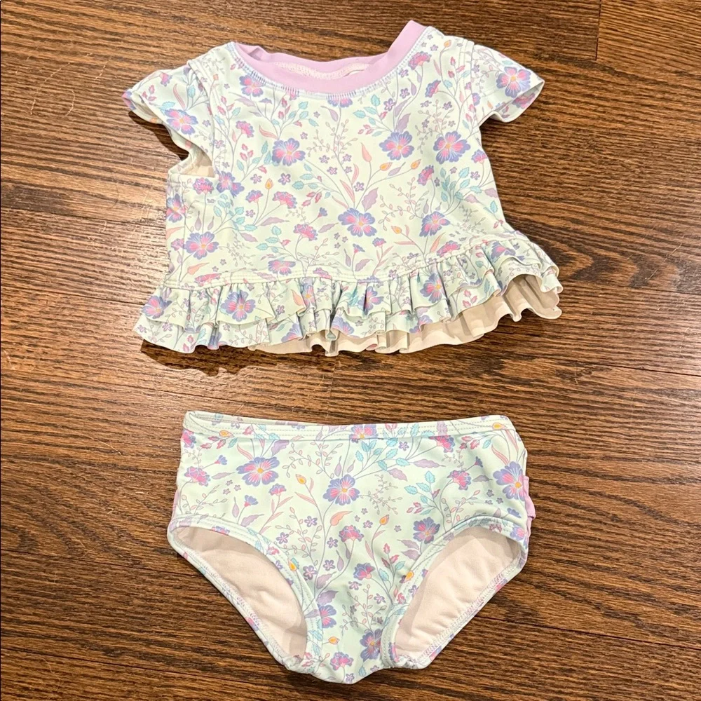 Ruffle Butts Blue & Purple Floral Bikini 12-18 Months